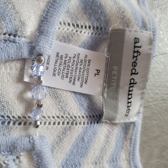 Alfred Dunner Petite Chevron Knit Top PL Light Blue & White Short Sleeve Metalli - Picture 4 of 9